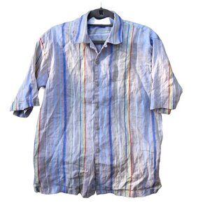 Tommy Bahama 100% Linen Shirt Short Sleeved Silk Striped Large (L)